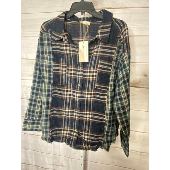 New in Tops - Brand New New In Women's Size Large Blue Green Plaid Button Down Shirt Top